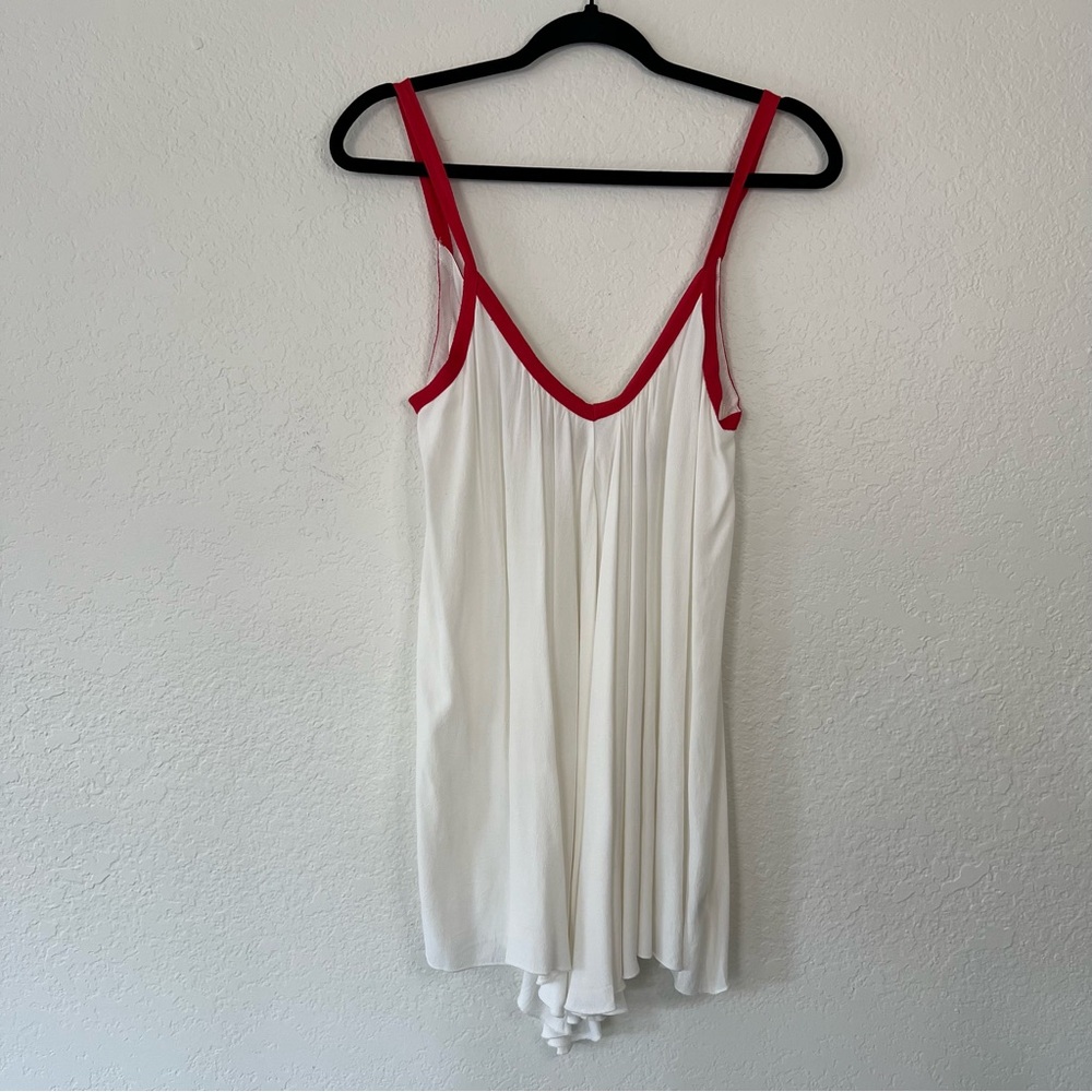 Oliviaceous Red Color Trim Mini Slip White Dress Tank Top Women’s Size Small